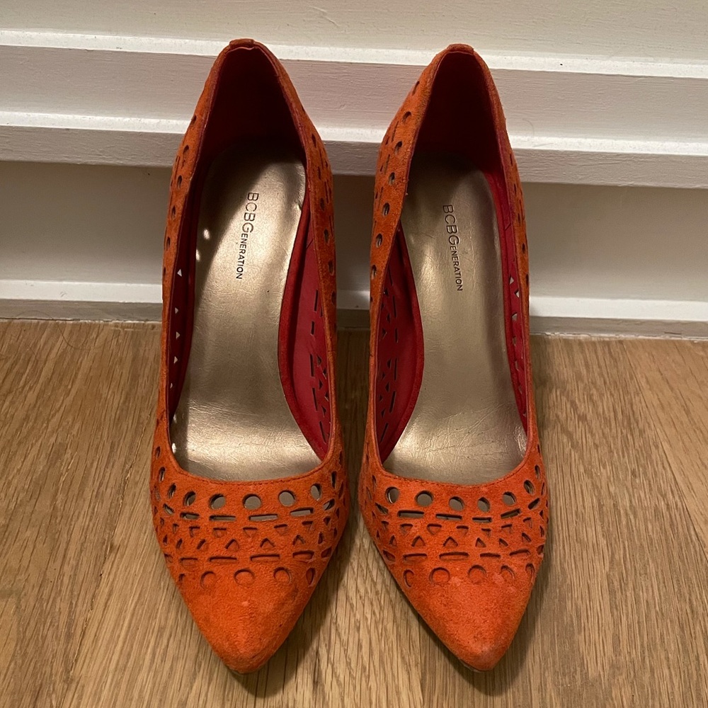 BCBGeneration Suede Orange High Heels Size 8